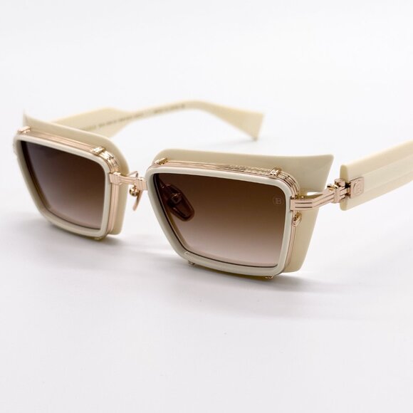NEW BALMAIN ADMIRABLE BPS-130C UNISEX WHITE/GOLD/BROWN SUNGLASSES BALMAIN - Picture 1 of 14